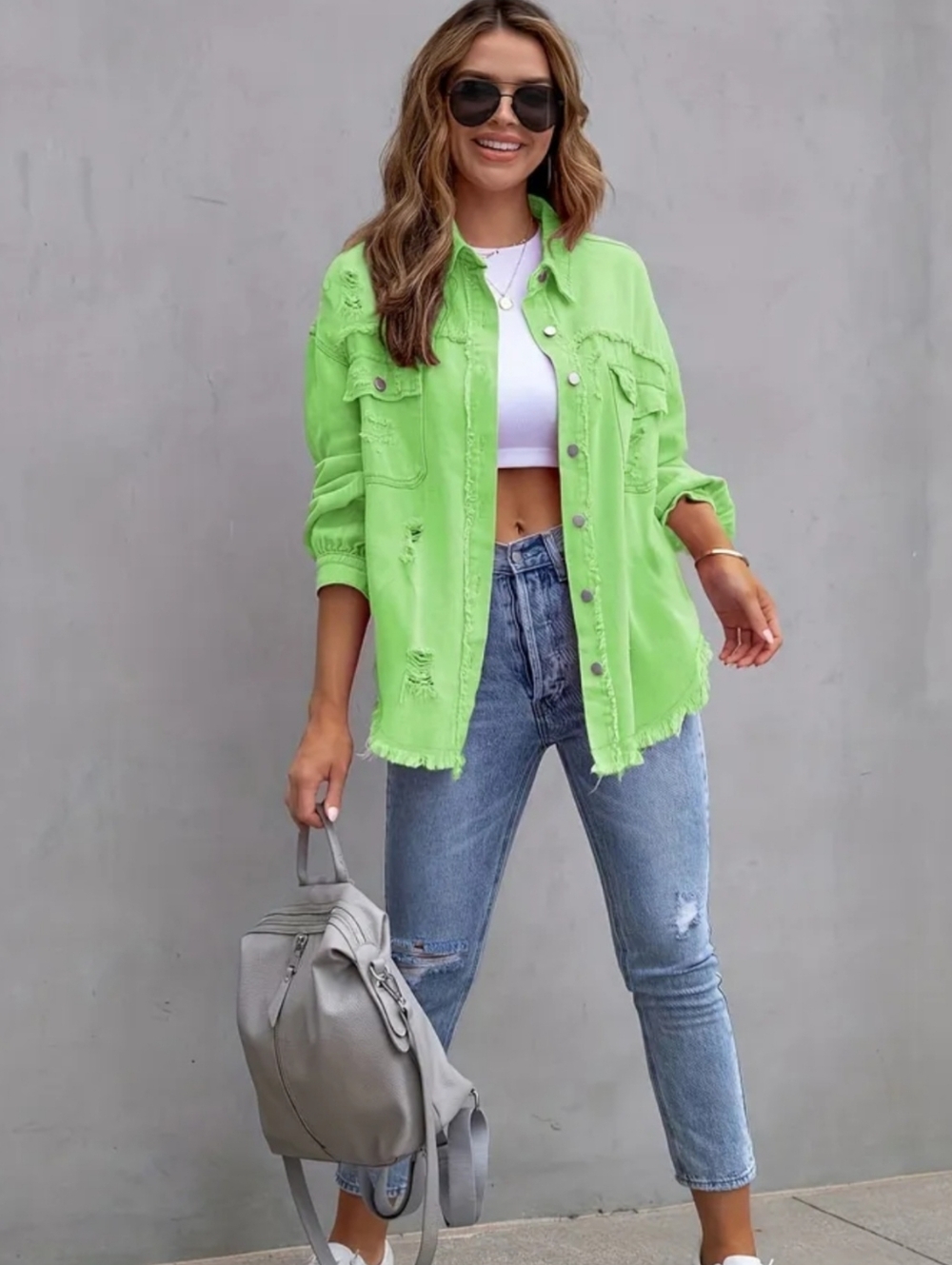 Women's Distressed Button-Down Denim Shirt- Jacket Size L 💕
